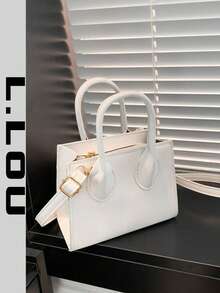 迷你方形包，时尚纯色百搭女士单肩斜挎包，新款多用途双手柄女士手提包，口红盒 - 白色 - 查看 2