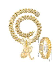 银色女士项链 A-Z 首字母个性化嘻哈经典蝴蝶字母吊坠链项链和手链套装饰物 26 个幸运字母，适合男女日常佩戴情人节时尚珠宝礼物，妈妈，母亲，母亲节，礼物 - 蝴蝶型 - 查看 41