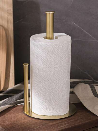 Golden Double Pole Stainless Steel Tissue Holder, Kitchen Roll Paper Holder, Cling Film Storage Holder, Non Perforated Kitchen Tissue Holder Bathroom Organizer,Teacher's Day, World Cup