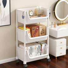 1 Piece 3/5 Layer Practical Roller Plastic Storage Cart, Wheeled Cart, Storage Rack, Sundries Snacks Books, White/Macaron Color Bathroom Storage Practical Cart, Suitable For Kitchen Living Room, Office, Kitchen, Bathroom Storage Box And Storage Rack, Halloween/Christmas Gift - White 3 Layers - View 14