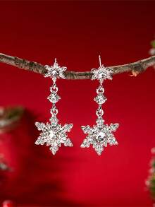 1 Paar/Set elegante Strass-Schneeflocken-Ohrringe, modisches und stilvolles Schmuckzubehör, geeignet für Partys, Dates und andere Anlässe