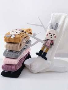 1pc Baby Tights, Spring/Autumn, Girls' Cute Rabbit & Carrot Print Stirrup Leggings, Toddler Bodysuits - Multicolor - View 2