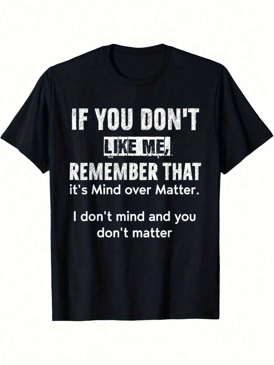 [Mind Over Matter T-Shirt] High Elasticity Cotton Men's "Mind Over Matter" Graphic T-Shirt | Loose Fit Short Sleeve Round Neck For Casual & Sports Wear, Spring/Fall Streetwear Essential, Durable Fabric, PLUS SIZE - 黑色 - 查看 1