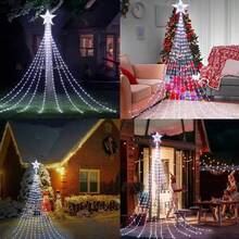 1pc Christmas Waterfall Fairy String Lights With Topper Star For Christmas Tree Decorations - Multicolor - View 6