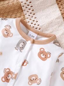3件套新生儿婴儿连脚连体衣+围兜，可爱休闲小熊图案设计，秋冬季 - 彩色 - 查看 4
