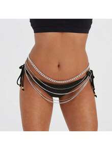 1pc European And American Style Multilayer Rhinestone Waist Chain - Silver - View 3
