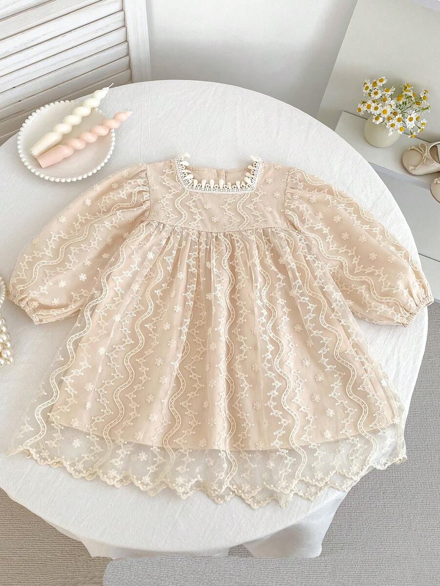 韩版女童公主裙，长袖蕾丝网纱连衣裙，女童服装