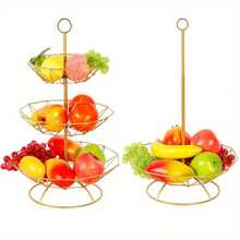 1 件三层铁制水果篮架，金色金属厨房台面收纳架，通风设计，用于新鲜水果和蔬菜储存，食物装饰碗架，坚固的结构 - 黑色 - 查看 8