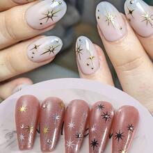 4pcs 3D Star Nails Art Stickers Starlight Stylish Y2K Styles Self Adhesive Decals Nail Sliders Black White Golden Silvery Stickers For Women Girls Luxury Manicure Decoration - 彩色 - 查看 5