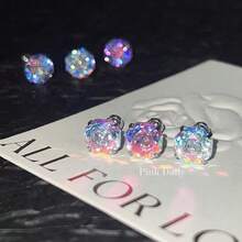 Silver Rose-Cut CZ Earrings - Women's  Sparkling Rainbow Hue Fine Jewelry, Dainty Shiny Accessories For Daily & Gifting