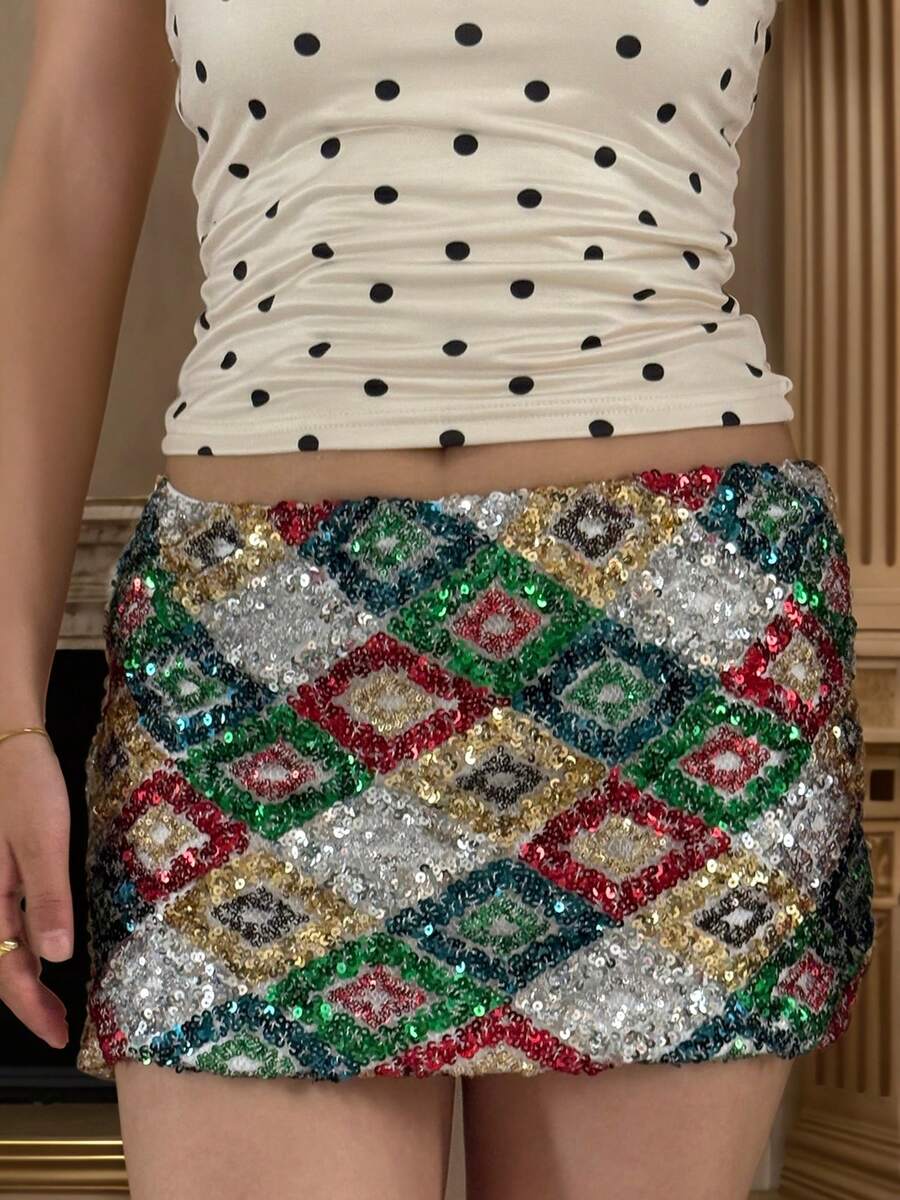 Falda Corta De Lentejuelas De Moda De Verano Para Mujer, Falda Mini Ceñida De Lentejuelas Para Fiestas De Club A La Orilla Del Mar - 金色 - 查看 1
