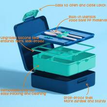 Lonchera Bento para Niños, Lonchera Bento a Prueba de Fugas para Niños Pequeños con 4 Compartimentos, Libre de BPA, Contenedor de Almuerzo Apto para Lavavajillas con Utensilios, Tamaños de Porciones Ideales para Niñas y Niños de 3 a 12 Años para la Escuela - A14. Espacio - Ver 11
