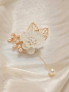 2件/1件玫瑰金金属合金胸针和腕花套装，适合新郎、新娘、婚礼、订婚、活动、派对、宴会、情人节配饰 - A - 查看 8