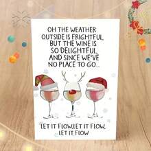 1Pc Funny Christmas Wine Cup Card - Santa Claus Hat Wine Cup, Let It Flow Funny Quotes, All In One Holiday Birthday Party Invitation Letter With Red Envelope - Adult Favorite Wine Gift, Humorous Greeting Card, Holiday Stationery, Fantastic Design, Color Illustration - Multicolor - View 8