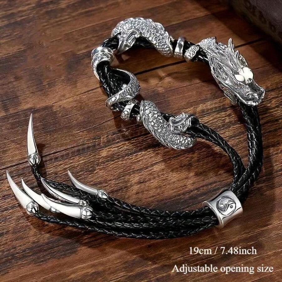 Unique Dragon Design Men's Bracelet -  Fashion Accessory With Adjustable Clasp, Stylish Gift Idea For Him - Perfect For Everyday Wear - Adjustable Size - View 1