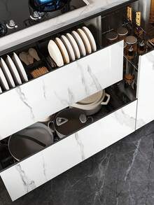 1 Roll Of Glossy Contact Paper, Self-Adhesive Wall Stickers, Detachable PVC Wallpaper, That Is, Peeling Large Flower Stone Pattern Wallpaper, Suitable For Kitchen, Bedroom, Living Room, Countertop Furniture Decoration Wallpaper Roll, Home Decoration And Furniture Renovation 15.74x196.85inch - Black and White - View 12