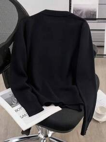 GIGOGOU Fashion Beading Women Autumn Winter Warm Sweater Casual Basic Long Sleeves Knit Top Fall Clothes Chic - Black - View 3