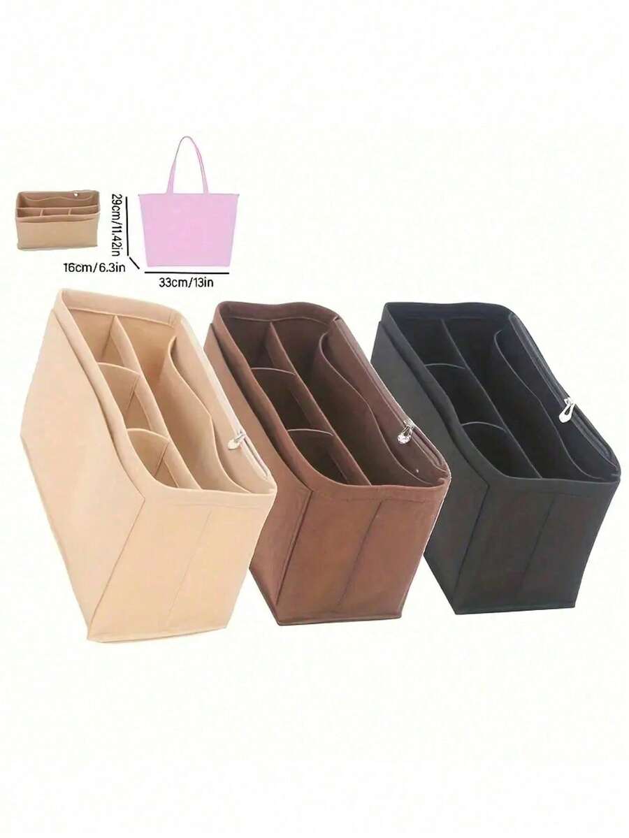 带拉链的柔软毡手提包收纳袋 - 多功能便携式分隔袋，用于宽敞的化妆品存储，轻便的旅行和休闲风格的包袋配件 - 彩色 - 查看 1