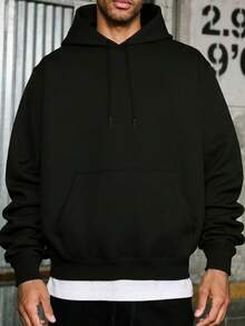 1pc Men's Casual Everyday Lazy Hooded Fleece Warm Sweatshirt, Basic And Simple, Spring/Autumn - Black - View 1