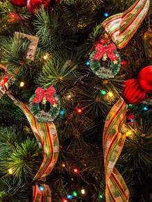 30 Pcs Mini Christmas Wreaths With Red Bows And Golden Bells - Plastic Festive Artificial Craft Tree Ornaments(1/10/20/30pcs) - Multicolor - View 6