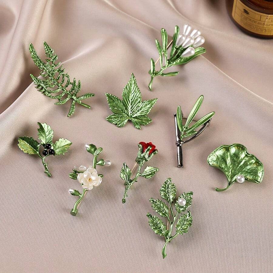 1pc Vintage Zinc Alloy Leaf Design Brooch, Plant Brooch Suitable For Daily Wear In Spring, Summer, Autumn And Winter Halloween Accessories Teachers Day Jewelry Costume Accessories Bag Charms Office Accessories Christmas Gift - Multicolor - View 1