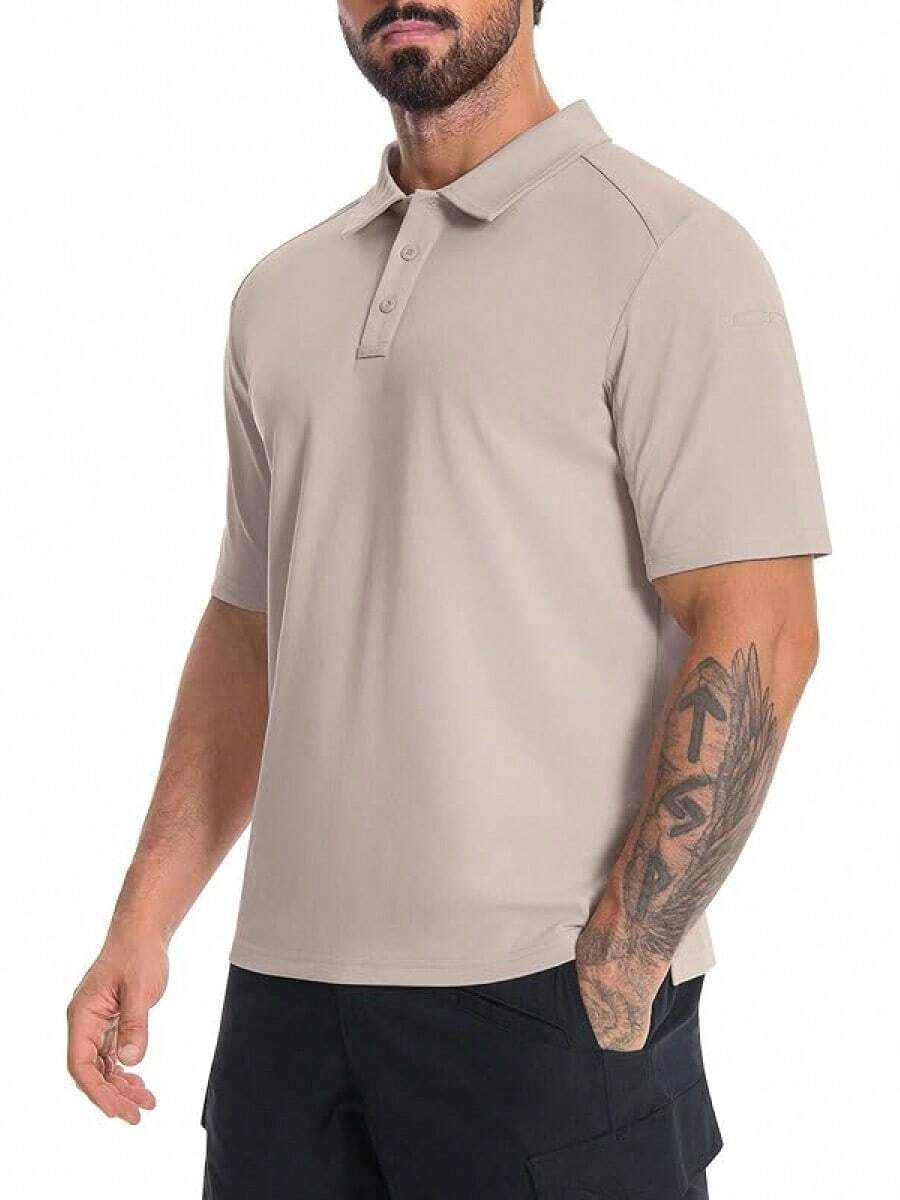 Men's Tactical Polo Shirts Short Sleeve Athletic Golf Outdoor Lightweight Performance Sports Shirt-2025 - Light Khaki - View 1