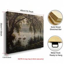 1 幅带框/无框天鹅湖树乡村风景复古海报穆迪学院艺术农舍装饰复古绘画帆布印刷乡村风格墙壁画适用于宿舍、公寓、客厅、卧室、现代家居装饰