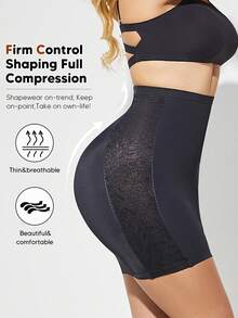 1pc Women Lace Shapewear Slip Skirt, Tummy Control & Butt Lifting - Black - View 2