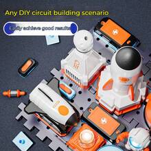 电子积木物理电路组装科学实验益智玩具 / 多件套拼图科学教育 / 红绿灯 + 行星灯 + 电路迷宫 + 铃声 + 警示灯 + 风扇旋转 + 声控录音，适合男孩和女孩作为完美的礼物