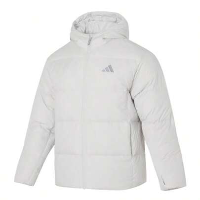 Adidas Men's Warm Hooded Down Jacket, BASIC DOWN JKT Short Casual Top, Comfortable Hooded Jacket, KC2479