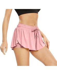 CourtClass Sport Plus Size Women's Sport Tennis Skirt Golf Skorts Ladies' Solid Color Simple Drawstring Pleated Skort For Athletic Skirt, Breathable Material For Badminton, Tennis, Yoga, Running And Marathon Skirt Shorts, 2 In 1 Flówy Fitness Shorts For Women - 粉色 - 查看 4