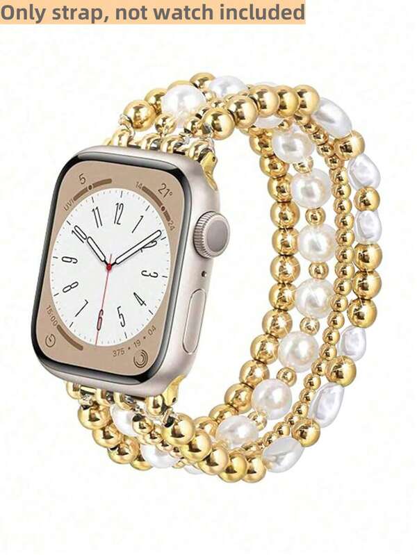 MAPUCE 1pc Fashion Beaded Bracelet Smart Watch Band, Elastic Cord Material, Stylish And Cute, Compatible With Apple Watch Bands 38/40/41/42/44/45/46/49mm, Compatible With Apple Watch Ultra/SE/10/9/8/7/6/5/4/3/2/1 Series, Suitable As Gift For Friends, Girlfriend, Mother's Day Or Valentine's Day (Band Only, Watch And Case Not Included)