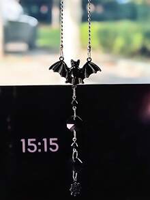 Halloween Gothic Car Rearview Mirror Hanging Ornament Black Moon Spider Web Crystal Suncatcher For Car Interior Decoration - Black - View 6