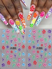 2 pezzi Adesivi per unghie a fiori colorati, decalcomanie per unghie a ibisco 3D autoadesive con motivo a fiori rossi e blu, design per unghie all'ibisco estivo, accessori per manicure tropicali per donne e ragazze