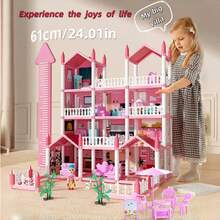 4/7/11/14 Rooms DIY Interactive Building Castle Dollhouse Set, Princess Castle Playhouse Toy, Suitable For Girls Pretend Play, Includes Furniture And Accessories, Gift Toy For Children 3-8 Years Old - Multicolor - View 2