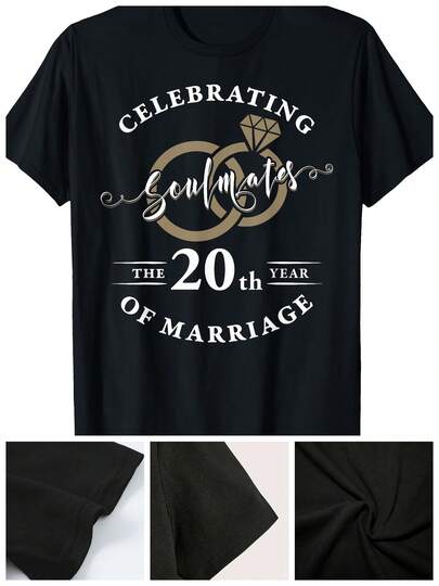 Camiseta de Celebración del 20º Aniversario de Matrimonio - Estilo de Pareja Negra, Lavable aáquina, Impresión Celebrando el 20º Año de Matrimonio, Regalo Perfecto para Papá y Mamá, Hombres y Mujeres, Tallas S-