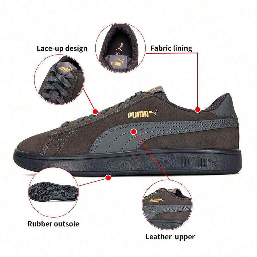 Puma Giày thể thao cổ thấp thường ngày thoải mái Smash V2 391840-01, Unisex - sắt xám vàng - Xem 1