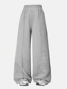 2pcs/Set Tween Girls' Street Style Solid Color Loose Straight Leg Casual Pants