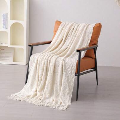 1 Diamond Grid Textured Knit Throw Blanket, Soft And Comfortable, Suitable For All Seasons, Suitable For Sofa, End Of Bed, Travel, Home Decor - Mixed Color Geometric Pattern, Acrylic Fabric