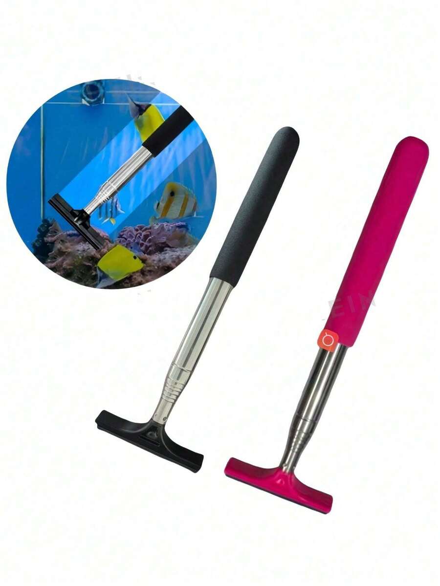 New Extendable Algae Brush - 2-In-1 Metal And ABS Telescopic Cleaner, Suitable For Fish Tanks, Windows, Outdoor/Home Cleaning, Extends Up To 98cm (38.58 Inches), Multi-Functional Surface Cleaning Tool, Daily Necessities, Multi-Purpose Squeegee, Retractable Window Cleaning Brush, Portable