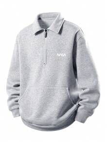 秋冬季加大码男士灰色卫衣，宽松版型，加绒保暖，宽松腹部设计显瘦，长袖翻领，适合外穿。