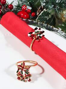 6-12pcs/Set Mixed Christmas Letter, Deer, Candy Cane, Wreath, Bell, Christmas Tree Napkin Rings, Holiday Tabletop Decorations