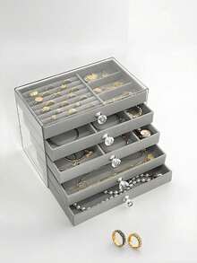 1pc 5-Tier Acrylic Jewelry Box, Velvet Jewelry Box, Drawer Style Jewelry Storage Box, Flannel Jewelry Box, Multi-Layer Jewelry Display Case, Suitable For Earrings, Rings, Bracelets, Necklaces, Ideal For Home Jewelry Organization And A Great Gift For Women And Girls, Summer Storage And Back-To-School Essential - Multicolor - View 14
