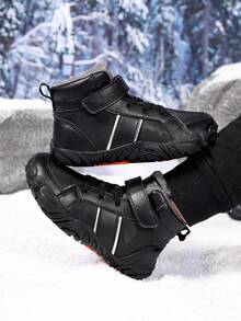 Dziecięce buty sportowe na świeżym powietrzu, zimowe buty trekkingowe, chłopięce buty barefoot, grube, ciepłe buty sportowe z termiczną podszewką, odpowiednie do noszenia na co dzień, wędrówek i uprawiania różnych sportów - Czarne - Zobacz 1