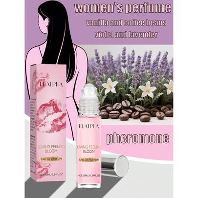 10毫升/0.34液盎司迷你便携女士无酒精香氛滚珠精油 - 紫色花香（紫罗兰、薰衣草、香草），迷人的花香与咖啡信息素香氛，时尚包装，圣诞节、情人节送给女性的完美优雅礼物