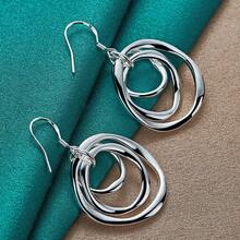 925 Silver Plated Smooth Matte Three Ring Earrings For Women Fashion Wedding Party Jewelry - Silver - View 4