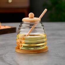 1pc Japanese-Style Glass Honey Storage Jars With A Glass Stirring Rod And A Cute Bee Decoration. Can Be Used To Store Coffee Beans, Honey, Candies, And Spices. A Unique Birthday Gift, Mother's Day Gift, Or Christmas Gift.
