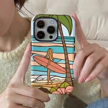 Diseño artístico de una chica surfeando en la playa, película dos en uno. Doble capa superior, duradera, a prueba de caídas. Compatible con: 16, 15, 14, 13, 12, 11, 8, X, XS, XR, Plus, Pro, SE2, SE3. Ideal para cumpleaños y bodas. - Colores mixtos 1 - Ver 4