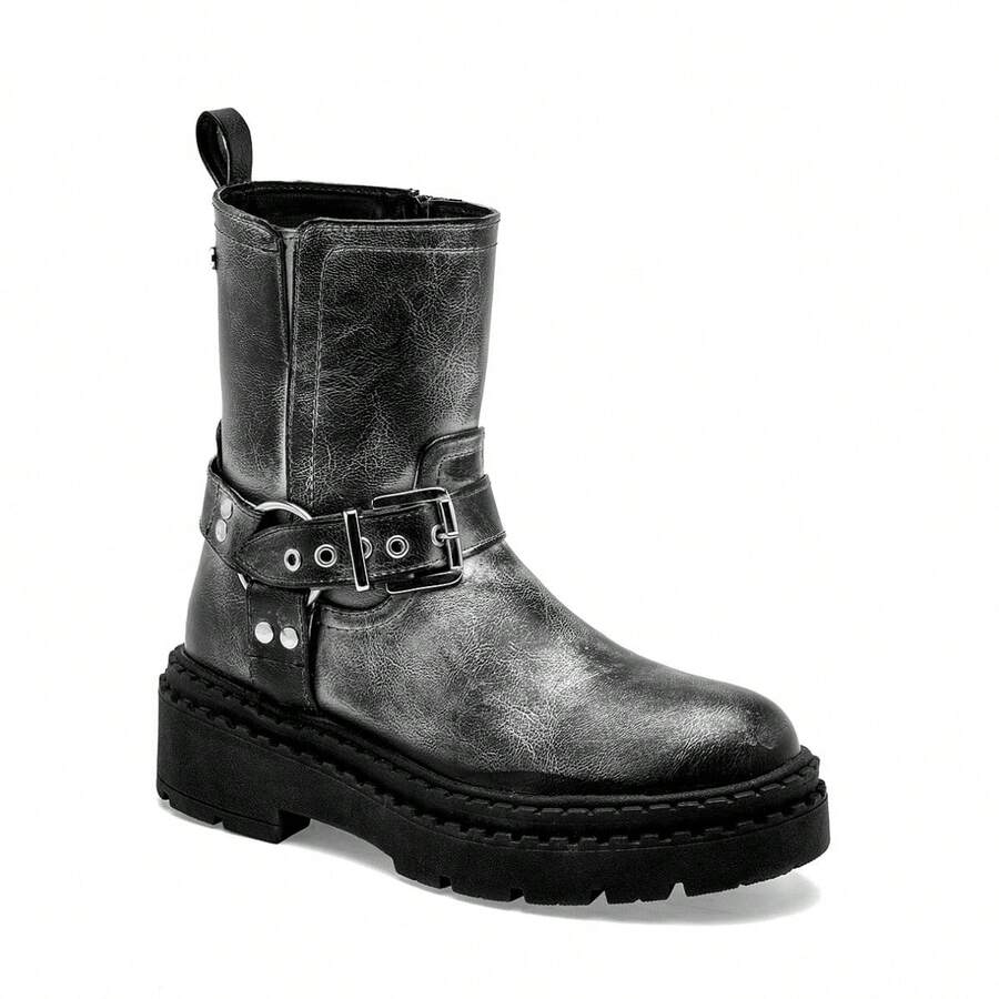 Women Mid-Calf Boots - Grey - View 1