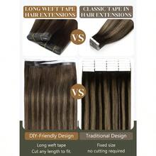 DDIY Long Weft Tape In Hair Extensions Human Hair Invisible Tape In Hair Extension 16 Inch 50g Rooted Darkesty Brown To Chestnut Brown Highlights One Piece Wide Weft 31.5" 80cm10 - R226深棕色配栗棕色 - 查看 4